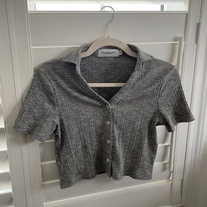 Grey button up top